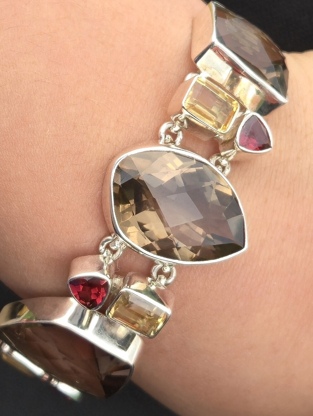 Arya 925 Sterling Silver Smoky Quartz Citrine Rhodolite Garnet Toggle Bracelet
